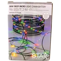 Star Micronics Flache Lichterkette ,Dew Drop Micro' für außen, Batterien + Timer, grün, 96 bunte Tautropfen-LEDs, L 720cm