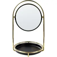 Beliani Kosmetikspiegel in Gold u. Schwarz aus Eisen ø 15 cm Doppelseitig mit Vergrößerungsspiegel Tischspiegel Schminkspiegel für Konsolentisch