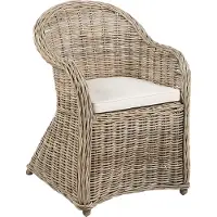 Beliani Gartensessel 2er Set Natürlich Rattan mit hoher Rückenlehne Auflage Hellbeige Baumwolle Terrasse Balkon Außen Wohnzimmer Gartenzubehör Retro