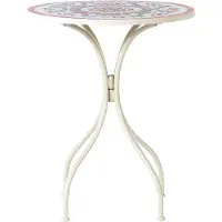 Beliani Gartentisch Weiß aus Metall Mosaik Muster ø 60 cm Rund Kaffeetisch Couchtisch Outdoor Terrassenmöbel Gartenmöbel Balkonmöbel