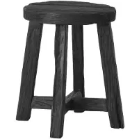 MUST Living Hocker Gio aus recyceltem Teakholz, skandinavisches Design, schwarz, handgefertigtes Unikat