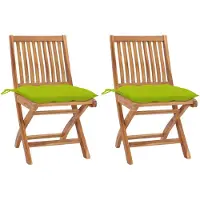 vidaXL Gartenstühle 2 Stk. mit Hellgrünen Kissen Massivholz Teak