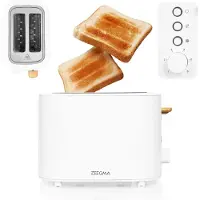 Zeegma Tostee 2 Scheiben Toaster, Leistung 820 W, Auftau-, Aufwärm- und Stoppmodus, Krümelfach, Zeitsteuerung, Edelstahlgehäuse - Weiß