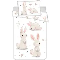 Jerry Fabrics Baumwollbettwäsche für das Kinderbett, Hasenmotiv, weiß. Maße: 40 x 60 cm | 100 x 135 cm