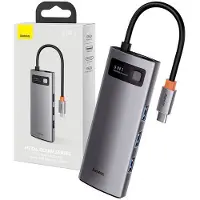 Baseus Metal Gleam, USB 3.2 Gen 1 (3.1 Gen 1) Type-C, 100 W, Grau, 4K Ultra HD, 60 Hz, HDMI, USB 2.0, USB 3.2 Gen 1 (3.1 Gen 1) Type-A, USB 3.2 Gen 1 (3.1 Gen 1) Type-C