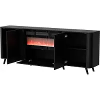 Cama Volare Kommode 200 x 39 x 75 cm schwarz + Kamin, Schwarz, Partikelbord, Modern, Rechteckig, Partikelbord, Laminat