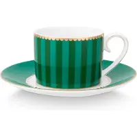 Pip studio Espressotasse mit Untertasse Love Birds Stripes Emerald Grün (2-teilig)
