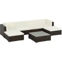 vidaXL 7-tlg. Garten-Lounge-Set mit Auflagen Poly Rattan Braun