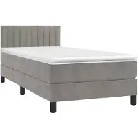 vidaXL Boxspringbett mit Matratze & LED Hellgrau 90x190 cm Samt