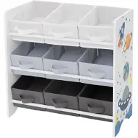 ECD-Germany Kinderregal Weltraum 62,5x29,5x60 cm Weiß Regal mit 9 Aufbewahrungsboxen