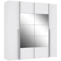 Sonstiges Kleiderschrank NARAGO - Nachbildung Mattweiß - 2 Schiebetüren + Spiegel + 2 Flügeltüren + 2 Kleiderschränke - L200 x T61 x H210 cm