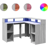 vidaXL LED-Schreibtisch Grau Sonoma 130x130x91 cm Holzwerkstoff