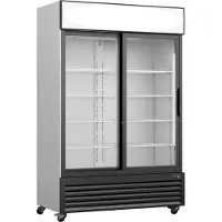 Saro Kühlschrank mit Glasschiebetüren + Werbetafel, GTK 700 SD, Hochwertiger Kühlschrank für optimale Präsentation und frische Produkte, Maße (L x B X H): 610 x 1120 x 1973 mm
