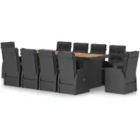vidaXL 11-tlg. Garten-Essgruppe mit Kissen Poly Rattan Schwarz