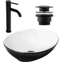 REA Set von Aufsatzwaschbecken Sofia Black White + Waschbeckenarmatur Lungo Black Matt + Stöpsel Black Matt