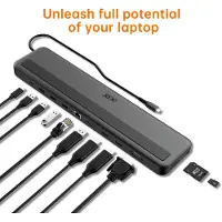 Acer 13-in-1 Type-C Minidock, Kabelgebunden, USB 3.2 Gen 1 (3.1 Gen 1) Type-C, 100 W, 3,5 mm, 10,100,1000 Mbit/s, Schwarz