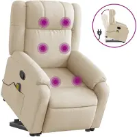 vidaXL Massagesessel mit Aufstehhilfe Creme Stoff