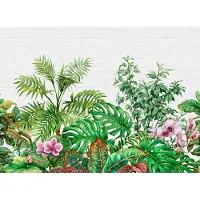 Living Walls Fototapete "Designwalls Tropical Wall 1", bunt (grün, weiß, rosa), B:3,5m L:2,55m, Vlies, Tapeten, Fototapete, Vlies, Wand, Schräge, Decke