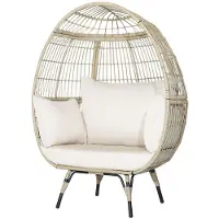 Costway Gartenliege Korbsessel in Eiform mit 4 Kissen, Loungesessel PE Rattan Metallrahmen bis 205 kg belastbar, Rattanstuhl für Terrasse, Garten, Wohnzimmer