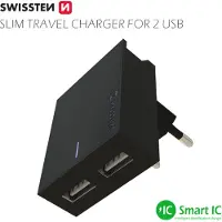Swissten - Cestovní nabíječka Smart IC 3A 2xUSB (černá)