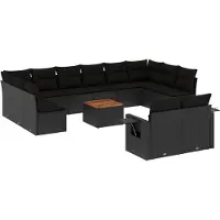 vidaXL 13-tlg. Garten-Sofagarnitur mit Kissen Schwarz Poly Rattan