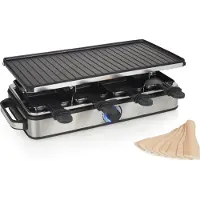 Princess 162645 Raclette 8 Grill Deluxe, 8 Person(en), Edelstahl, 1 Zone(n), Schwarz, Edelstahl, Aluminium, 420 x 210 mm