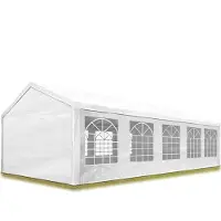 TOOLPORT Partyzelt Pavillon 4x10 m in weiß PE Plane 350 N Wasserdicht UV Schutz Festzelt Gartenzelt