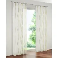 Otto Home Gardine "Dimona, 2er-Set, Kräuselband, transparent, Wellenmotiv" Gr. 1, beige (creme, grün), B:140cm H:145cm, Voile, Polyester, Gardinen, Gardine, 2er-Set, Bestseller, Polyester, Wellen