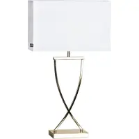 By Rydens Omega Tischleuchte H69 Brass/White - , Omega, Gold / Messing, für Wohnzimmer, Stoff / Textil, Modern