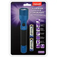 Maxell UV LED flashlight, IP44, aluminum, blue