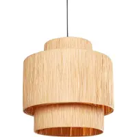 Beliani Hängeleuchte Naturfarben Raphia-Papier mit Rundem Schirm Trommelform Wasserfall-Optik Langes Kabel Boho für Esstisch Wohnzimmer Flur Wohnküche