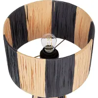 Beliani Tischlampe Naturfarben u. Schwarz Palmblatt Trommelfrom 41 cm Papierschirm u. -fuß Boho-Stil Langes Kabel mit Schalter Schlafzimmer Ausstattung