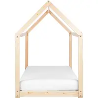 Beliani Hausbett für Kinder Hellbraun aus Holz 90 x 200 cm mit Lattenrost Bettgestell Hausform Kinderzimmer Kinderbett Jugendbett