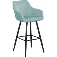 Beliani Barstuhl 2er Set Hellblau Samtstoff mit Lehne Armlehnen Fußstützen Modern Retro Design Sitzmöbel Wohnzommer Küche Bar Wohnküche Ausstattung