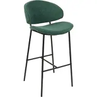 Beliani Barstuhl 2er Set Dunkelgrün Stoffbezug und Metall mit Lehne Fußstützen Modernes Design Sitzmöbel Wohnzommer Küche Bar Wohnküche Ausstattung
