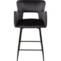 Beliani Barstuhl Schwarz Samtbezug Gesteppt mit Rückenlehne Armlehnen Fußstütze Modern Glamourös Wohnzimmer Esszimmer Küche Thekenstuhl Barhocker