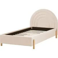 Beliani Bett Beige Samt Gepolstert Lattenrost 90 x 200 cm Hohes Rundes Kopfteil Retro Schlafzimmer Möbel Ausstattung