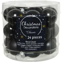 Décoris Weihnachtsbaumkugeln Glas 2,5 cm 24 Stueck Schwarz Glanz Matt Mix