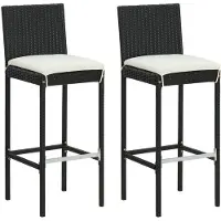 vidaXL Garten-Barhocker mit Kissen 2 Stk. Schwarz Poly Rattan
