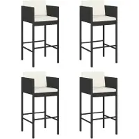 vidaXL Barhocker 4 Stk. mit Kissen Schwarz Poly Rattan