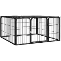 vidaXL 4-tlg. Hundelaufstall Schwarz 100x50cm Stahl Pulverbeschichtung