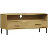 vidaXL TV-Schrank OSLO mit Metallbeinen Braun Massivholz Kiefer