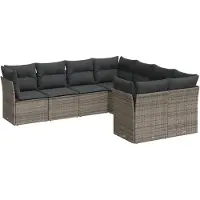vidaXL 8-tlg. Garten-Sofagarnitur mit Kissen Grau Poly Rattan