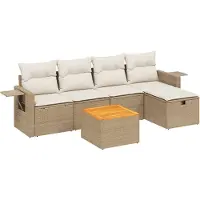 vidaXL 6-tlg. Garten-Sofagarnitur mit Kissen Beige Poly Rattan