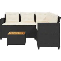 vidaXL Gartensofa in L-Form mit Tisch und Kissen Schwarz Poly Rattan