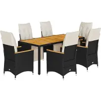 vidaXL 7-tlg. Garten-Bistro-Set mit Kissen Schwarz Poly Rattan