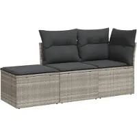 vidaXL 3-tlg. Garten-Sofagarnitur mit Kissen Hellgrau Poly Rattan