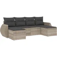 vidaXL 6-tlg. Garten-Sofagarnitur mit Kissen Hellgrau Poly Rattan