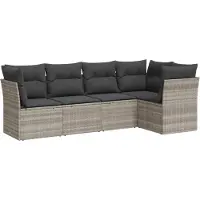 vidaXL 5-tlg. Garten-Sofagarnitur mit Kissen Hellgrau Poly Rattan