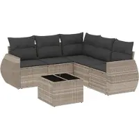 vidaXL 6-tlg. Garten-Sofagarnitur mit Kissen Hellgrau Poly Rattan